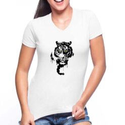 Tiger Bianco Nero t-shirt scollo a v personalizzata donna digitalshirt bianca
