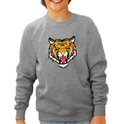Tiger Face felpa senza cappuccio personalizzata bambino digitalshirt grigia