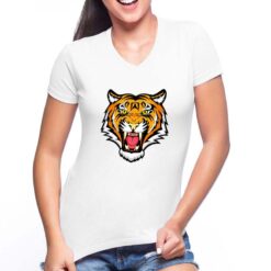 Tiger Face t-shirt scollo a v personalizzata donna digitalshirt bianca