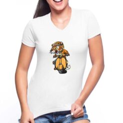 Tigre sulla Vespa t-shirt scollo a v personalizzata donna digitalshirt bianca