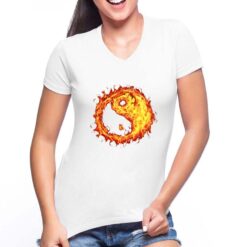Yin e Yang t-shirt scollo a v personalizzata donna digitalshirt bianca