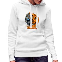 Zucca Halloween felpa con cappuccio personalizzata donna digitalshirt bianca.jpg