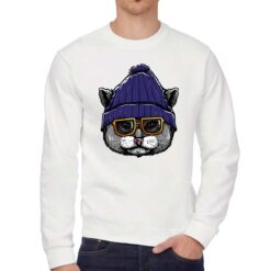 Gatto Incognito felpa senza cappuccio personalizzata uomo digitalshirt bianca