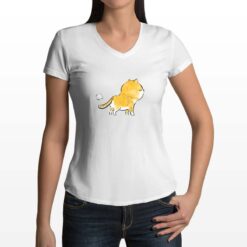 Gatto Puf t-shirt scollo a v personalizzata donna digitalshirt bianca