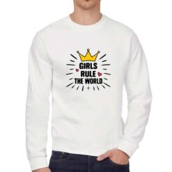 Girls Rule felpa senza cappuccio personalizzata uomo digitalshirt bianca