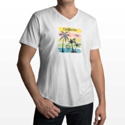 Malibu Beach t-shirt scollo a v personalizzata uomo digitalshirt bianca