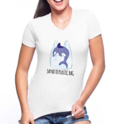 No Plastic Bag Delfin t-shirt scollo a v personalizzata donna digitalshirt bianca