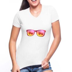 Occhiale da Uomo t-shirt scollo a v personalizzata donna digitalshirt bianca