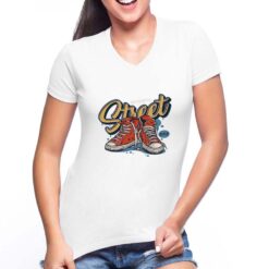 Street t-shirt scollo a v personalizzata donna digitalshirt bianca