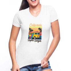 Super Surfer t-shirt scollo a v personalizzata donna digitalshirt bianca