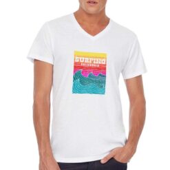 Surfing California t-shirt scollo a v personalizzata uomo digitalshirt bianca