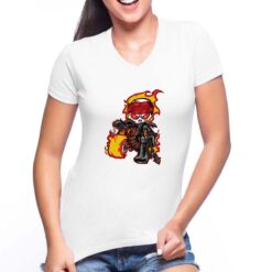 Biker in Fiamme t-shirt scollo a v personalizzata donna digitalshirt bianca