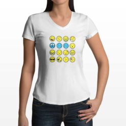 Emoji t-shirt scollo a v personalizzata donna digitalshirt bianca