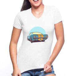 Vintage Car t-shirt scollo a v personalizzata donna digitalshirt bianca