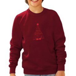 Felpa girocollo da bambino colore Bordeaux stampata in digitale con grafica Albero rosso Natale da Digitalshirt