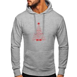 Felpa con cappuccio da uomo colore Grigio Melange stampata in digitale con grafica Albero rosso Natale da Digitalshirt