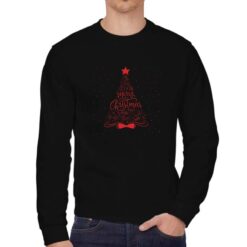Felpa girocollo da uomo colore Nero stampata in digitale con grafica Albero rosso Natale da Digitalshirt