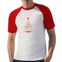 Maglietta baseball da uomo con maniche colore Rosso stampata in digitale con grafica Albero rosso Natale da Digitalshirt
