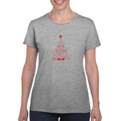 Maglietta da donna colore Grigio Melange stampata in digitale con grafica Albero rosso Natale da Digitalshirt