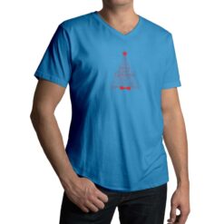 Maglietta scollo a V da uomo con maniche colore Ocean Blue stampata in digitale con grafica Albero rosso Natale da Digitalshirt