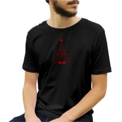 Maglietta da uomo colore Nero stampata in digitale con grafica Albero rosso Natale da Digitalshirt