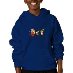 Felpa con cappuccio da bambino colore Blue Navy stampata in digitale con grafica Babbo Natale corsa da Digitalshirt