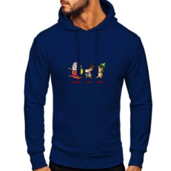 Felpa con cappuccio da uomo colore Blue Navy stampata in digitale con grafica Babbo Natale corsa da Digitalshirt