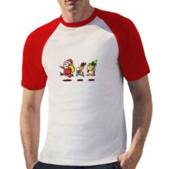 Maglietta baseball da uomo con maniche colore Rosso stampata in digitale con grafica Babbo Natale corsa da Digitalshirt