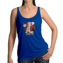 Canotta da donna colore Blue Navy stampata in digitale con grafica DJ Santa da Digitalshirt