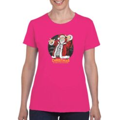 Maglietta da donna colore Fuchsia stampata in digitale con grafica DJ Santa da Digitalshirt