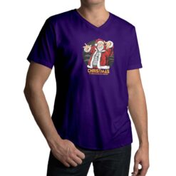 Maglietta scollo a V da uomo con maniche colore Viola stampata in digitale con grafica DJ Santa da Digitalshirt
