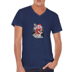 Maglietta scollo a V da uomo con maniche colore Blue Navy stampata in digitale con grafica Elfa dj da Digitalshirt