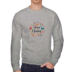 Felpa girocollo da uomo colore Grigio Melange stampata in digitale con grafica Natale cerchio da Digitalshirt