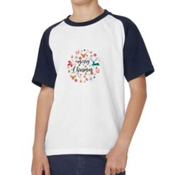 Maglietta baseball da bambino con maniche colore Blue Navy stampata in digitale con grafica Natale cerchio da Digitalshirt