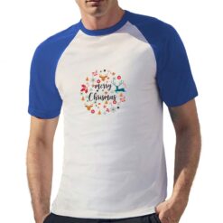 Maglietta baseball da uomo con maniche colore Royal Blue stampata in digitale con grafica Natale cerchio da Digitalshirt