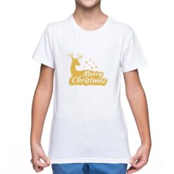 Maglietta girocollo da bambino colore Bianco stampata in digitale con grafica Renna Natale da Digitalshirt