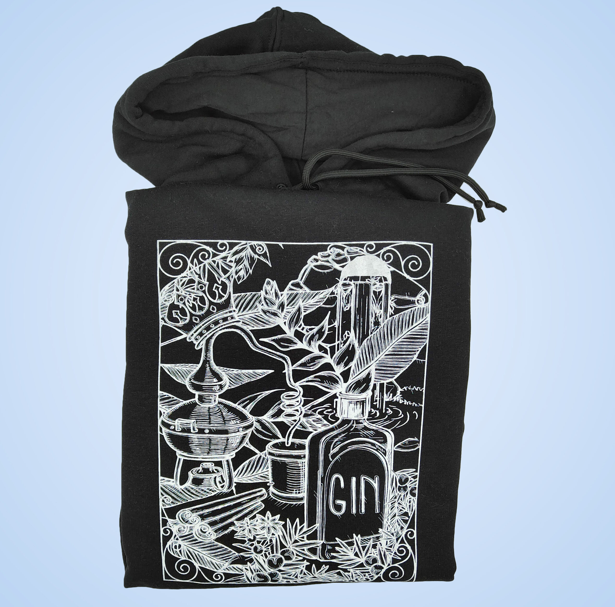 felpa nera con cappuccio stampa bianca