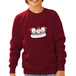 Felpa girocollo da bambino colore Bordeaux stampata in digitale con grafica Pupazzi di neve da Digitalshirt