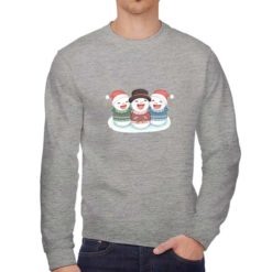 Felpa girocollo da uomo colore Grigio Melange stampata in digitale con grafica Pupazzi di neve da Digitalshirt