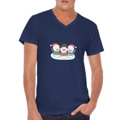 Maglietta scollo a V da uomo con maniche colore Blue Navy stampata in digitale con grafica Pupazzi di neve da Digitalshirt
