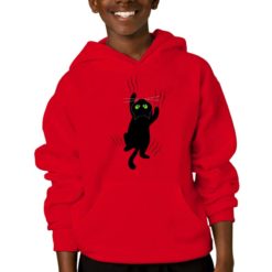 Felpa con cappuccio da bambino colore Rosso stampata in digitale con grafica Gatto nero da Digitalshirt