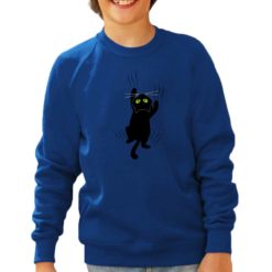 Felpa girocollo da bambino colore Royal Blue stampata in digitale con grafica Gatto nero da Digitalshirt