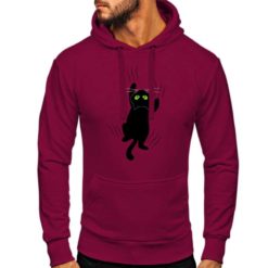 Felpa con cappuccio da uomo colore Bordeaux stampata in digitale con grafica Gatto nero da Digitalshirt