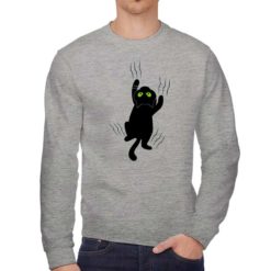 Felpa girocollo da uomo colore Grigio Melange stampata in digitale con grafica Gatto nero da Digitalshirt