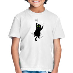 Maglietta girocollo da bambino colore Bianco stampata in digitale con grafica Gatto nero da Digitalshirt