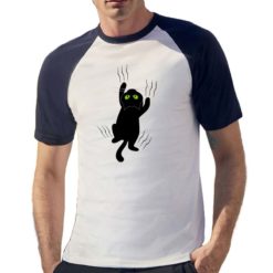 Maglietta baseball da uomo con maniche colore Blue Navy stampata in digitale con grafica Gatto nero da Digitalshirt