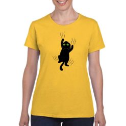 Maglietta da donna colore Giallo stampata in digitale con grafica Gatto nero da Digitalshirt