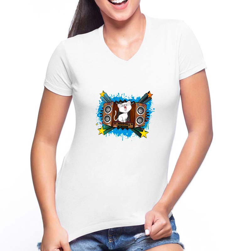Maglietta da donna Gatto cantante stampata in digitale